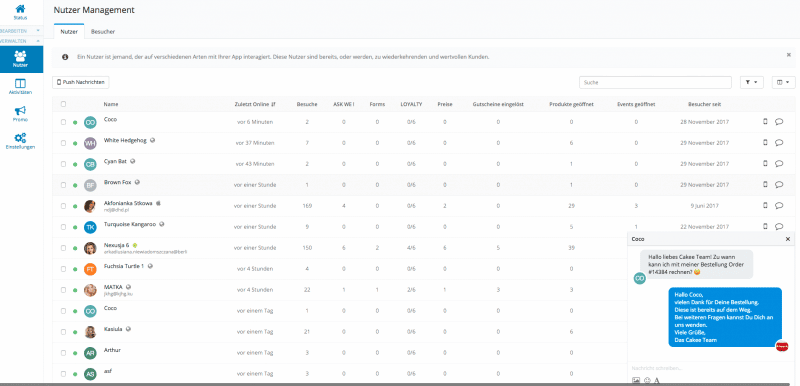 Das Chat Widget im Dashboard zum sofortigen Antworten/Schreiben von Nachrichten