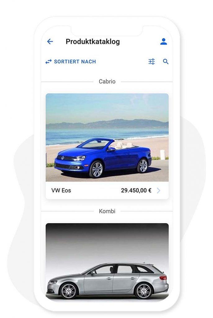 Der Produktkatalog im App Baukasten